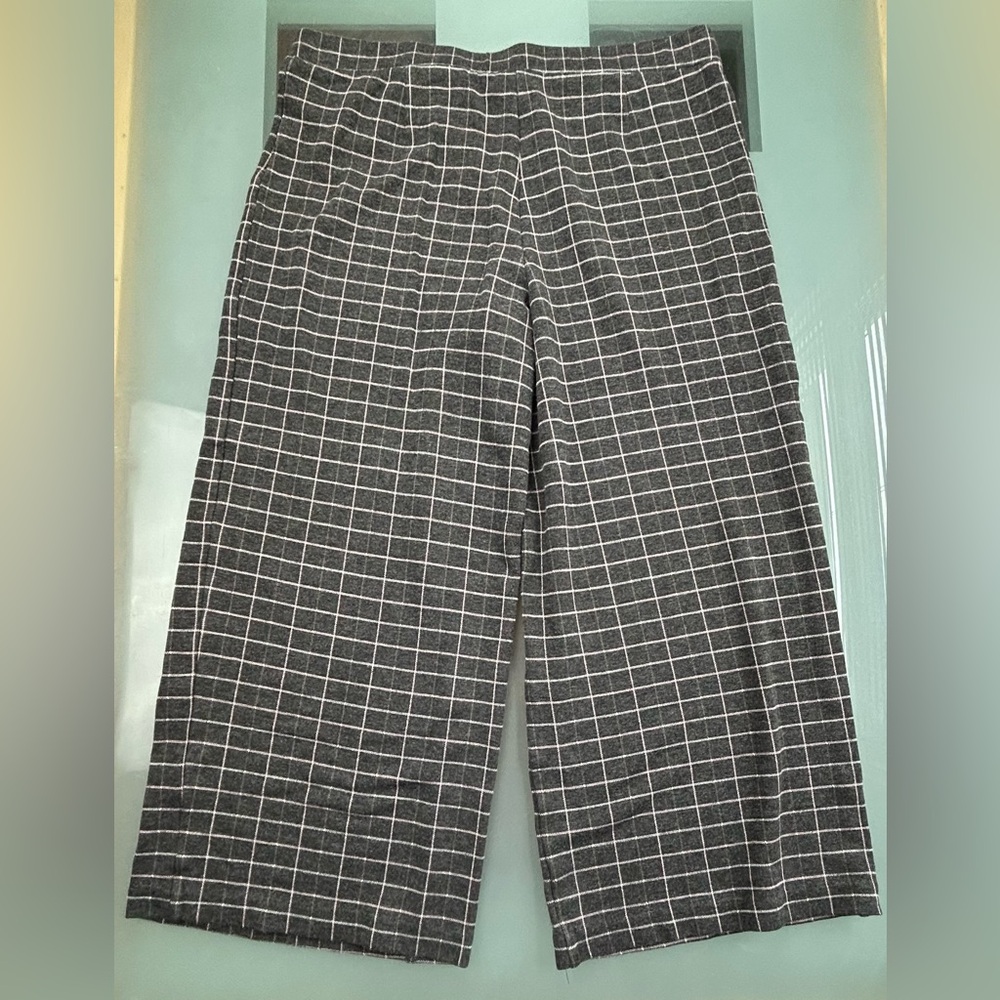 J. Jill Windowpane Ponte Full Leg Cropped Pant Flat Front Gray Women's M